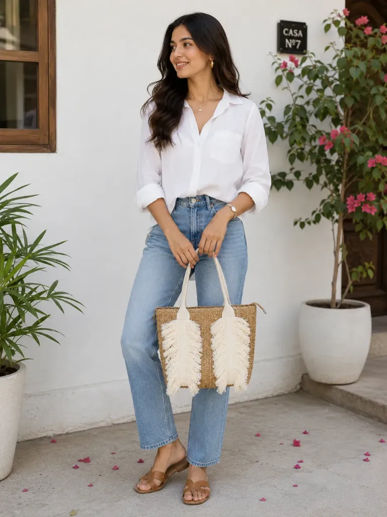Boho Fringe Straw Tote Bag
