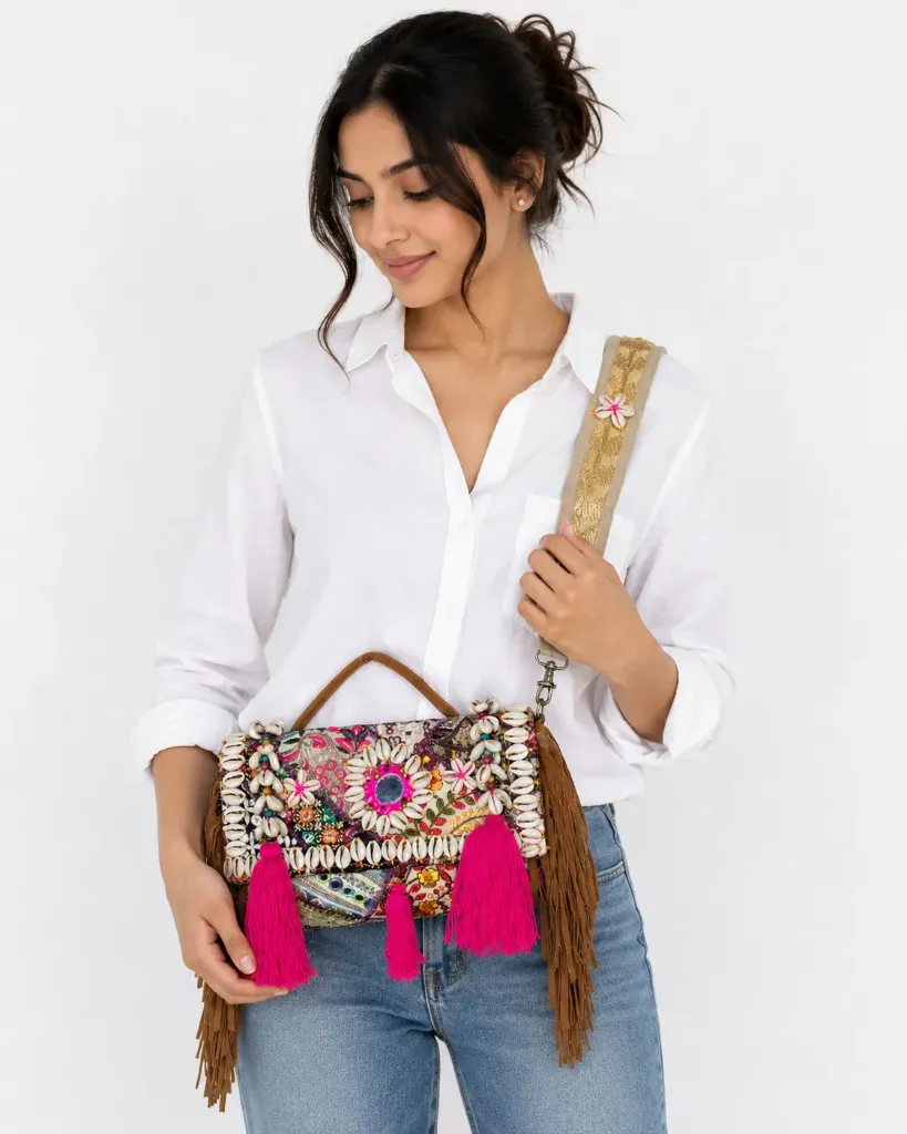 [jutebeadsbag] Boho Mirror Tassel Bag