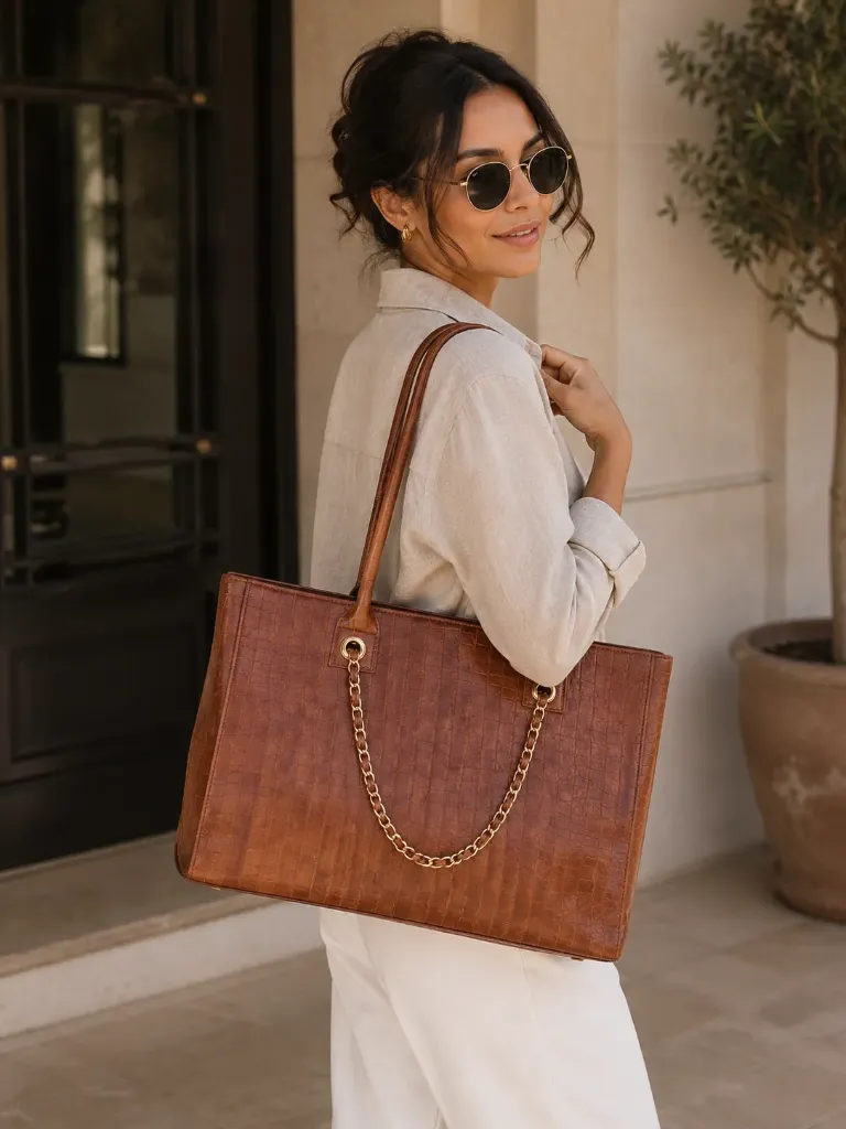 [leathertotebagwomen] Luxury Croc Texture Tote Bag with Sling