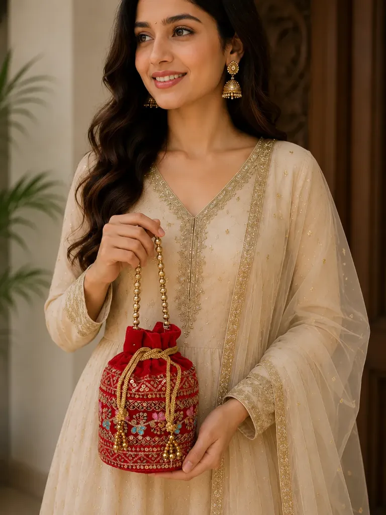 [redpotli] Royal Velvet Embroidered Potli Bag
